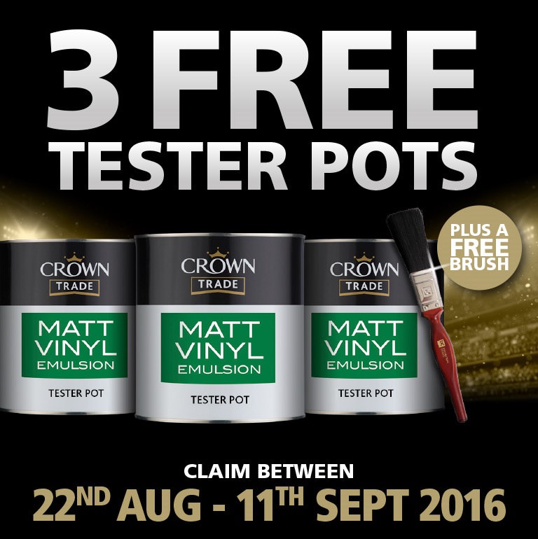 FREE 3 Crown Paint Tester Pots Gratisfaction UK