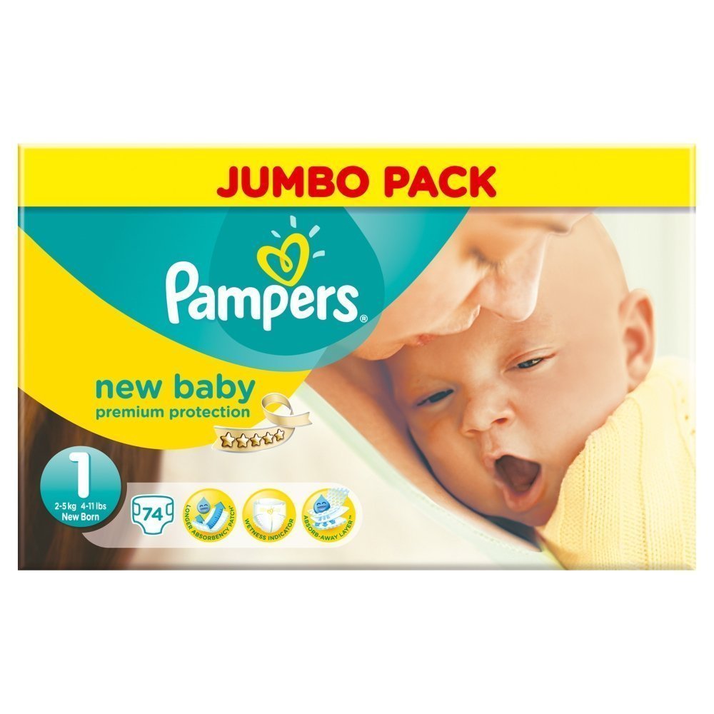 BARGAIN Pampers New Baby Size 1 (Newborn) Jumbo Nappies Pack of 74