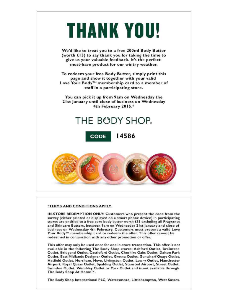 FREE Body Shop Body Butter Gratisfaction uK Freebies